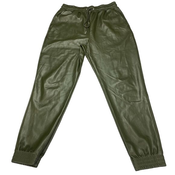 Anthropologie Avec Les Files Faux Leather Jogger Pants Womens Small Green - Picture 13 of 16